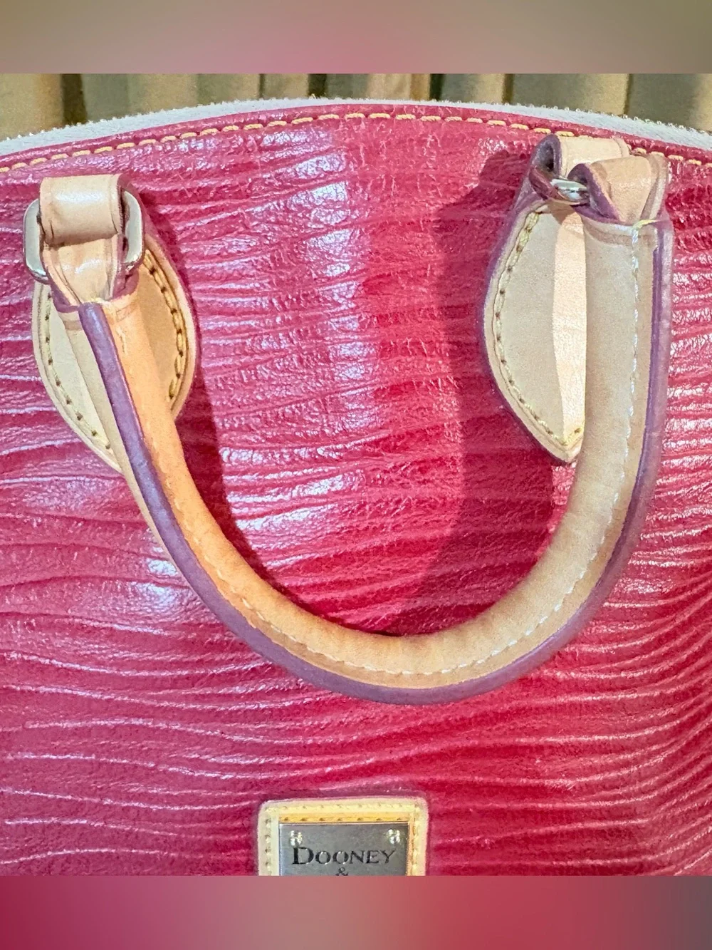 Rare Dooney & Bourke Red Leather Wave Pattern Satchel with Tan Trim